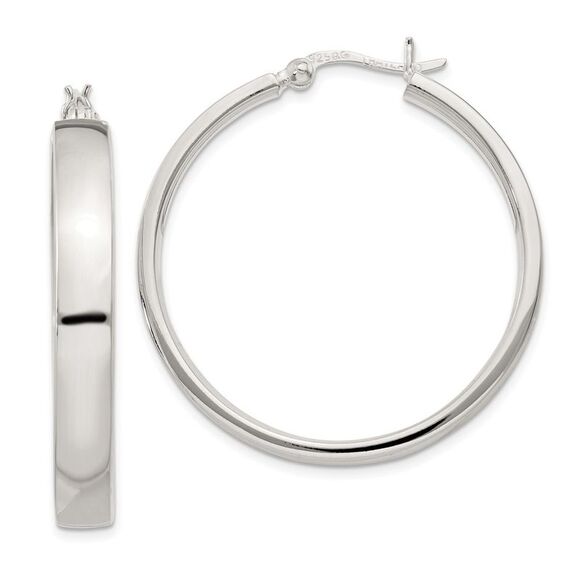 5mm Sterling Silver Polished Round Hoop Earrings - 30mm (1 3/16 Inch)